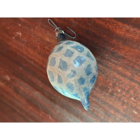 Handmade Vintage Glass Ornament in Blue and White - Picture 3 of 6